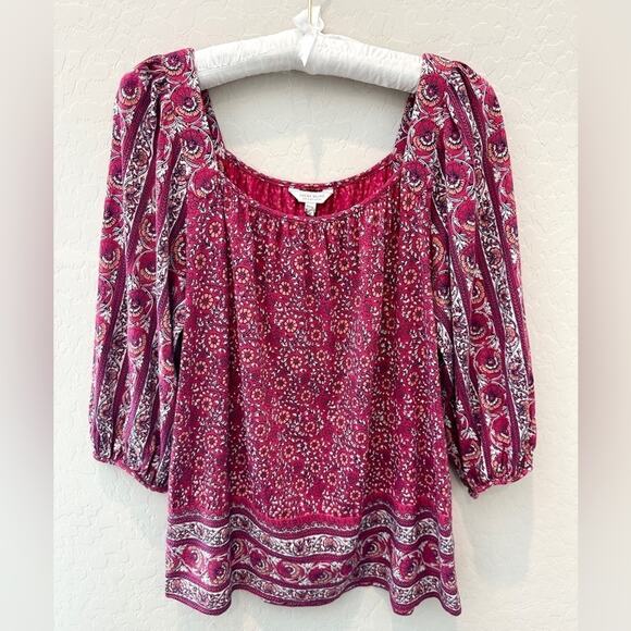 LUCKY BRAND | Pink Boho Peasant Top Blouse 3/4 Sleeve Cotton Modal | Medium - Picture 1 of 7